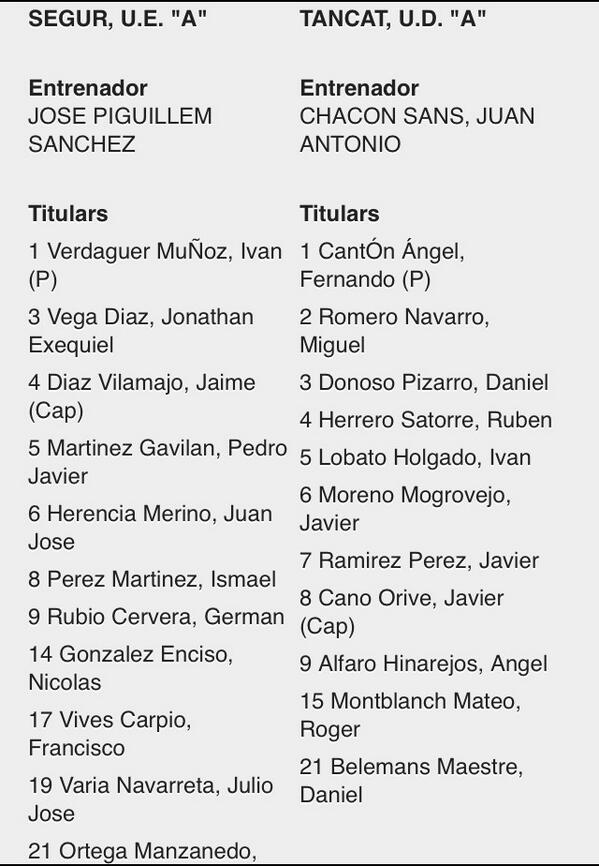 UE Segur 1-1 UE Tancat. Alineaciones.