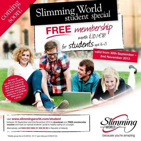 SW_AUL's tweet photo. another amazing offer from Slimming World to help all you hard working students join for free. http://t.co/GeRJ7S17VB