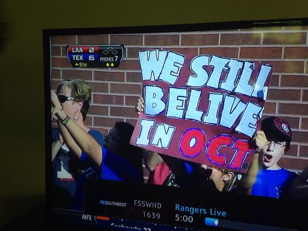 Fans of Texas Rangers still 'belive' in their playoff chances (Photo)