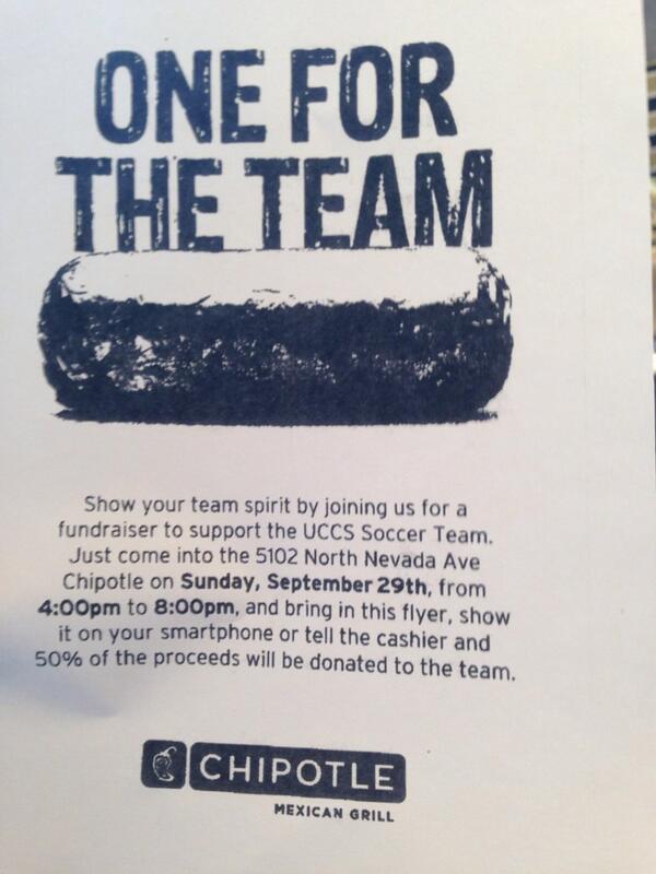 Come support the mens soccer program by purchasing chipotle down at the UC Village and we receive half the proceeds