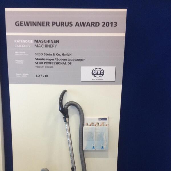 SeboNederlandBV's tweet photo. SEBO D8 PROFESSIONAL HEEFT DE PURUS AWARD 2013 GEWONNEN! @CMS_Berlin BELANGRIJKE PRIJS VOOR ONTWERP &amp; FUNCTIE! http://t.co/BftMw7LKlq