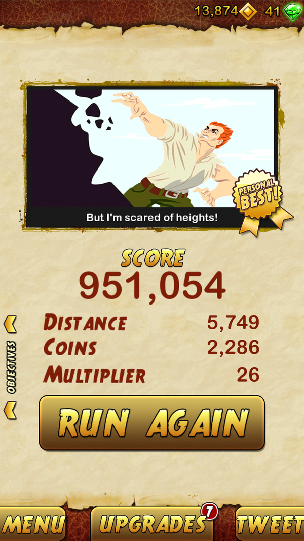 ebuski1's tweet photo. I got 951054 points while escaping from a Giant Demon Monkey. Beat that! http://t.co/OTiE6I11Tp http://t.co/ohSxHXJ5gV