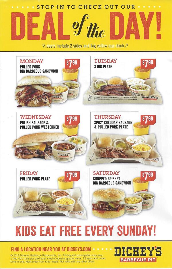 Menu Dickeys Daily Special Menu Dickey's Hours Dickies Bbq
