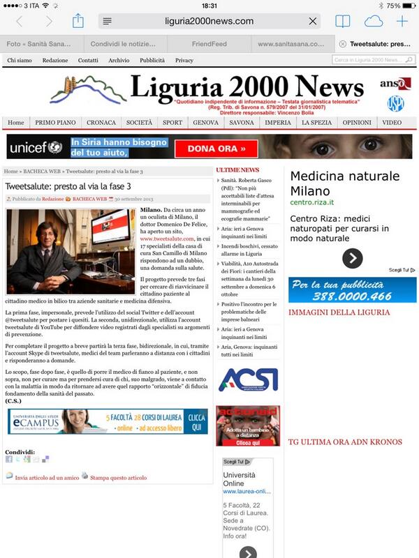 tweetsalute's tweet photo. @tweetsalute in Liguria. Dalla parte del paziente. #tweetsalute http://t.co/TnOo7mfwT2