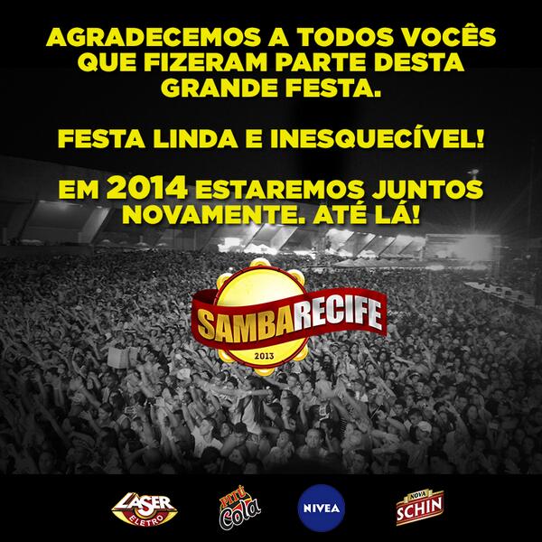 Só temos o que agradecer e dizer que foi INCRÍVEL! Que energia, que animação, que festival! #SambaRecife!!!