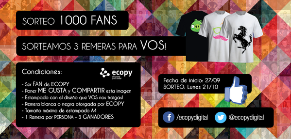 ecopydigital's tweet photo. Ya estás participando? NO te lo pierdas! #SORTEO #ECOPY #REMERAS #URUGUAY #1000FANS http://t.co/cZpBmWiTES