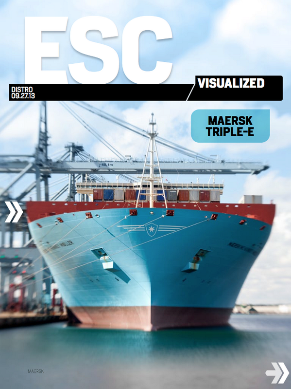 Maersk Triple-E, the world's largest container ship is #Visualized in issue 109. (engt.co/188Isp2)