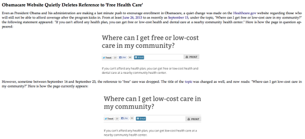 jjauthor's tweet photo. Oh my! #Obamacare Website Quietly Deletes Reference to 'Free Health Care' http://t.co/bND2OGYJAE …  #ocare http://t.co/hMFgMYldW4 #kudlow