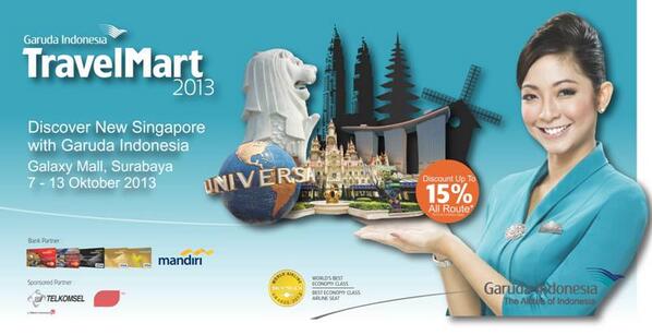 shiiimpel's tweet photo. @IndonesiaGaruda TravelMart 7-13 Okt 2013 @GalaxyMall @GMSby by: @Garuda_SUB @mandiricardsby @mandiricard @Telkomsel http://t.co/2q7XwdctWN