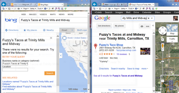 CalebJenkins's tweet image. This is why @bing is losing. 
Really wish searches like this would work. #bingMaps #FixPlease #KThxBai
