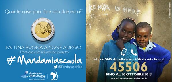 FondazioneMed's tweet photo. #mandamiascuola dona 2€ per offrire un futuro ai bambini con @FondazioneMed e @AmaniForAfrica http://t.co/n4GyGkpjVf http://t.co/Z3UZ2CuYnP