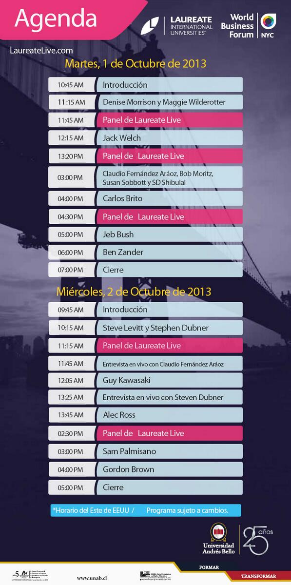NoticiasUNAB's tweet photo. Amig@s les dejamos el programa del #WBF2013 con el horario para Chile, saludos a tod@s http://t.co/Gid9OjKJDw