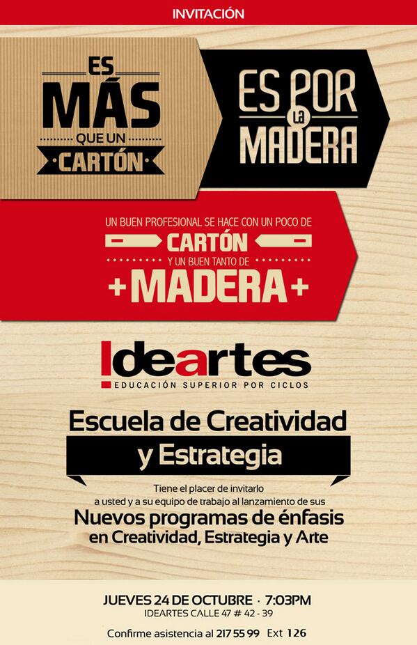 Ideartes's tweet photo. La Escuela de Creatividad y Estratégica tiene el placer de invitarlos al lanzamiento de nuestros nuevos programas. http://t.co/1G9zjJ21Qv