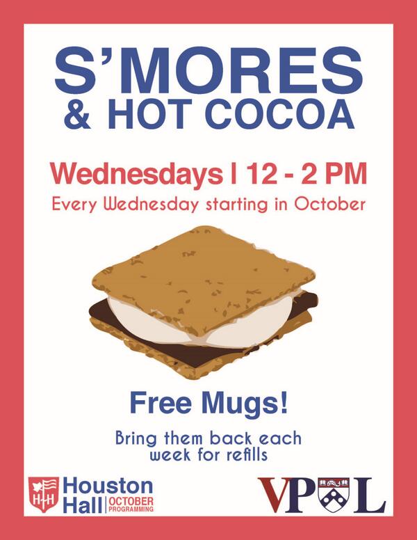 PennHoustonHall's tweet photo. Tomorrow make s'mores at Houston Hall! 12p-2p by the fireplace. http://t.co/ayjZil9TPm