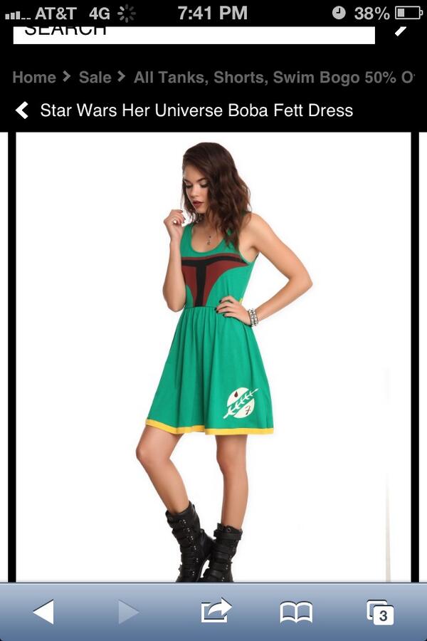 Fett_Farce's tweet photo. looks like a wedding dress RT @purfeklilangel: Look what I found from @HotTopic! The @HerUniverse Boba Fett dress! http://t.co/lWc8A4N4po”