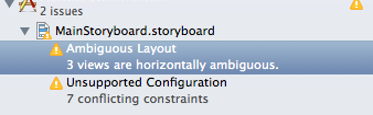 razorblade446's tweet image. #Xcode5 warns of "Ambiguous Layout" and but gives no clue of which items are failing!!! #AppleIdiots