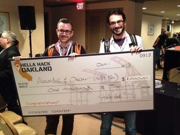 HellaHack's tweet photo. And the winner is..Hella Bar! Congrats @terraces and @ocelma for winning the #HellaHack Grand Prize at @SFMusicTech http://t.co/Eexzu0MQhC