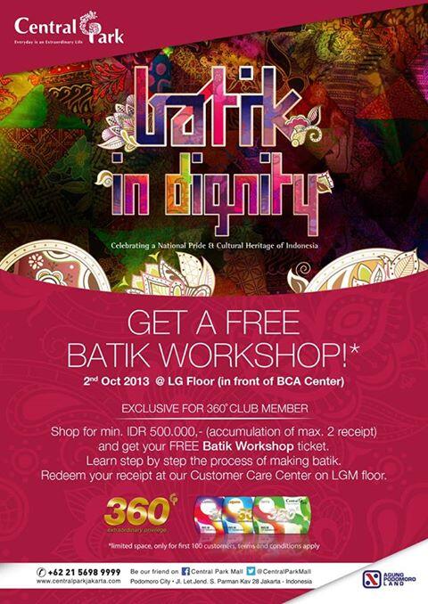CentralParkMall's tweet photo. Selamat hari Batik, Central Park Lovers! Yuk ikutan #BatikWorkshop di lantai LG Central Park (depan BCA center). http://t.co/gvSx3DhQGL