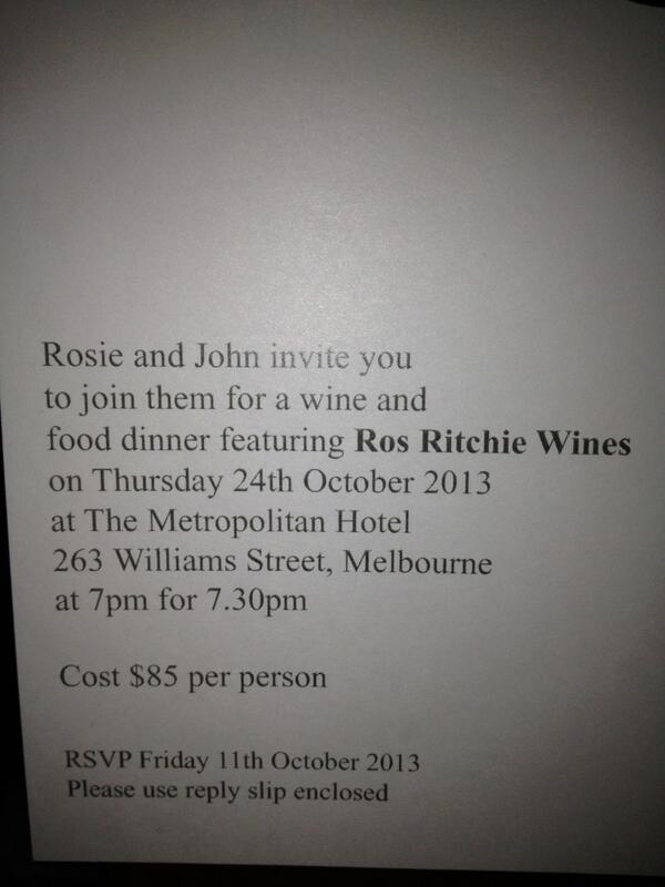 Ros Ritchie Wines invites you to a dinner - email rosritchie <a href="/bigpond/">Lionel John McQueen</a>.com
For bookings