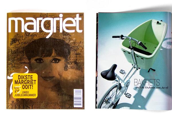 Wow, mooie grote foto van de Dolly #bakfiets in de jubileum editie van de @magrietnl