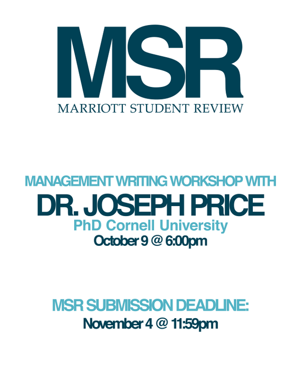 MarriottReview's tweet photo. JOIN US next Wednesday Oct 9 at 6pm for a Management Writing Workshop with Dr. Price, Cornell PhD. (location TBA) http://t.co/kLdN5O2gGY