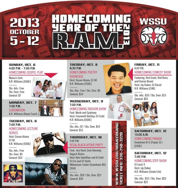 Homecoming Schedule for October 5-12! #WERUNTHIS #WSSUHOMCOMING2K13 #WSSU #YEAROFTHERAM