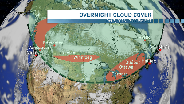 CBCWeather's tweet photo. Good chance of seeing #aurora again tonight.. best areas in red. Send me your photos if you get a good shot! #sl http://t.co/RXMkmduSJ5