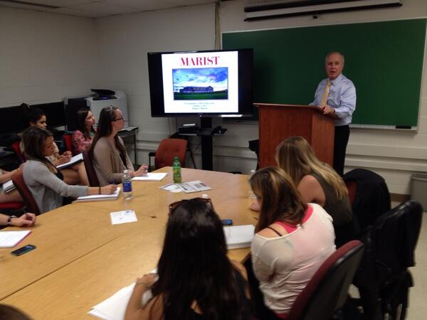 tcmassie's tweet photo. #Marist President Dennis Murray conducting a news conference on the state of the college in my class tonight http://t.co/HJbJ2IfuiA