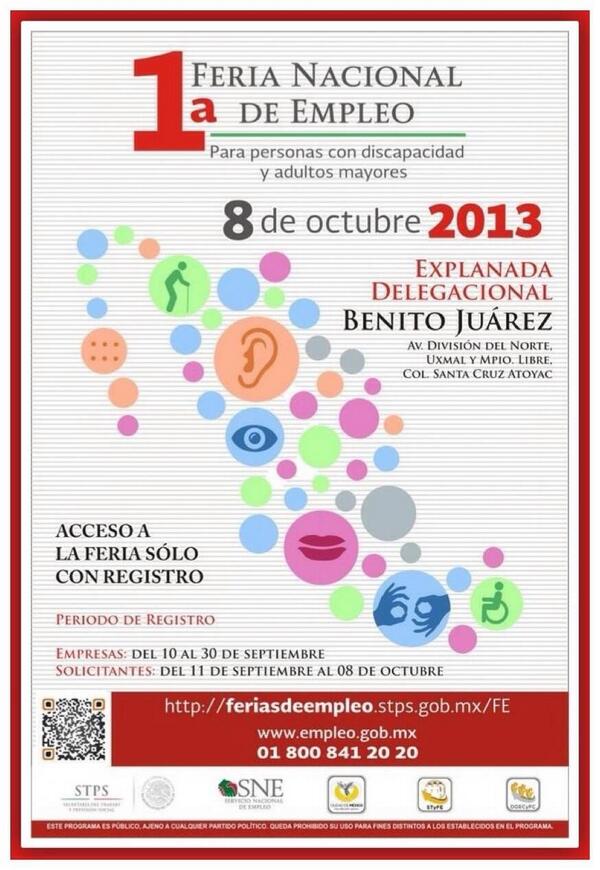 JorgeRoHe's tweet photo. 1ra #FeriaNacionalDeEmpleo para Personas con Discapacidad y Adultos Mayores  08 Octubre @dgecempleodf #SolucionesBJ http://t.co/ky3LJVsBto