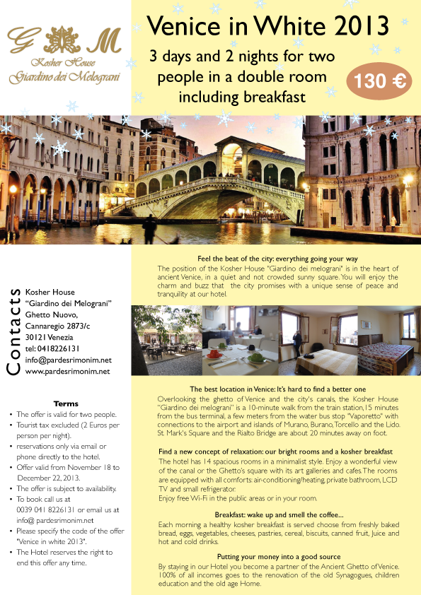 JewishVenice's tweet photo. Check this out! Take a #Winter break in #Venice all incomes goes to the renovation of the ancient five #Synagogues. http://t.co/9bqZMPgU5m