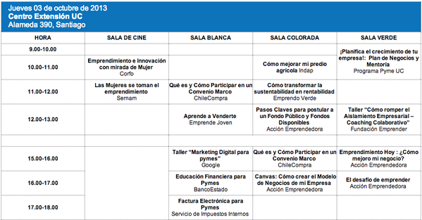 Grandes Charlas para emprendedores gratis en Feria #ArribaMipyme con <a href="/GoogleChile/">Google Chile</a> <a href="/ChileCompra/">chilecompra</a> <a href="/Ong_AE/">Acción Emprendedora</a> <a href="/BancoEstado/">BancoEstado</a>