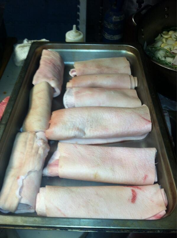 Butchered pork skin. I'll save the meat for the menu but want to try something new with the #porkskin.