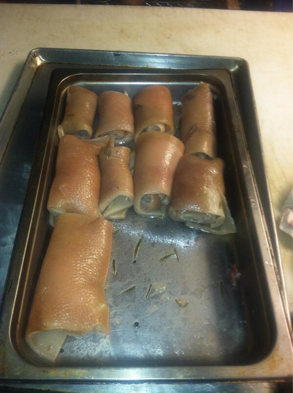 Braised #porkskin for one component of tonight's CRaVing going with #wildstripedbass nothing beats swine &amp; fish