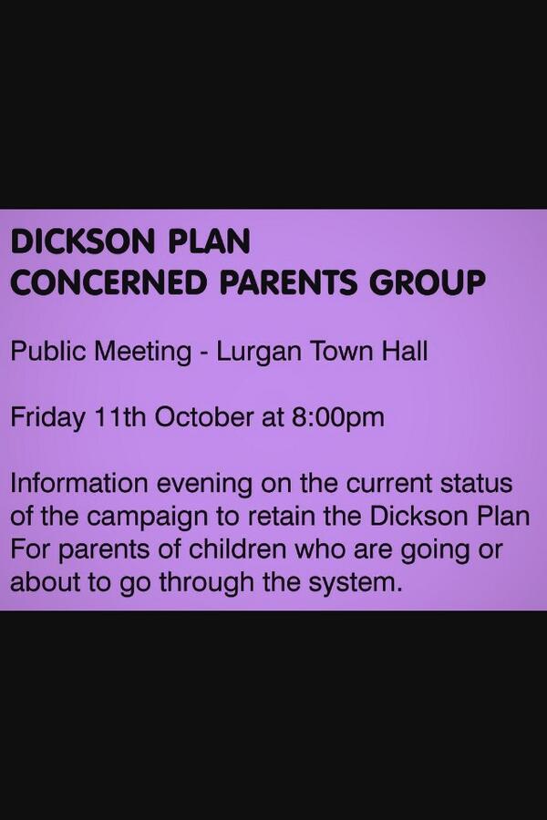 TheDicksonPlan's tweet image. Public meeting about the Dickson Plan-on Friday the 11th of October! Spread the word! #STDP #saveoursystem