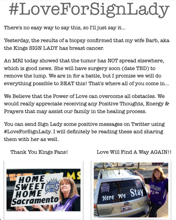 Kings_6thMan's tweet photo. Dear @SacramentoKings Fans, Please read the following message in regards 2 the Kings Sign Lady-Thnx!
#LoveForSignLady http://t.co/xZZkQqcaSv
