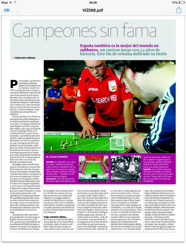 SubbuteoESP's tweet image. Un regalo para quien no pudiera leer este gran artículo del suplemento V de @VocentoTW. 'Campeones sin fama'
