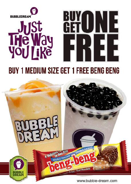 bubbledream5's tweet image. Setiap pembelian 1 medium size rasa apa aja di bubble dream gratis 1 beng beng..