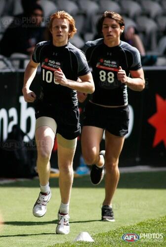 Tall forwards Josh Scott of <a href="/Gippsland_Power/">Gippsland Power F.C</a>
 and Tom Vandeleur of South Fremantle run the 3km time trial today.
