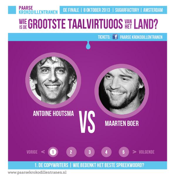 Dinsdag nemen <a href="/Maarten_Boer/">Maarten</a> &amp;  <a href="/antoinehoutsma/">Antoine Houtsma</a> het tegen elkaar op in de strijd der copywriters! Wie gaat er winnen?