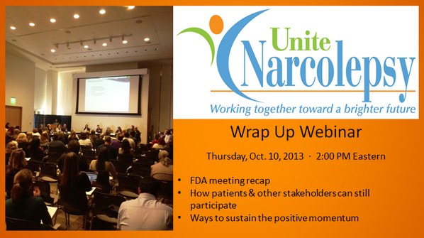 UniteNarcolepsy's tweet photo. Join us on 10/10 at 2 PM (Eastern) for 1-hr wrap-up webinar. Free registration: https://t.co/REm99RYOu1 #narcolepsy http://t.co/wkHZkjaJVD
