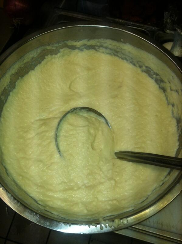 Super fluffy celeriac purée for the Bronzino brandade.