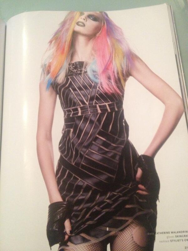 SkaiBlueShow's tweet photo. Black leather cut out and rainbow hair? We'll take it! Can't get over @TyRonMayes styling in @ZINKMagazine. http://t.co/HwOXevc5OO