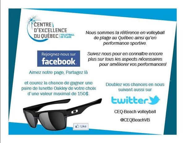 Suivez-nous et ReTwitter ce commentaire. Vous pourriez gagner une paire du lunette Oakley de votre choix!