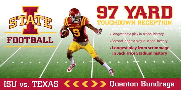 CycloneFB's tweet photo. Congrats to @QuoteOnKwote for making history last night with his 97-yard TD catch. #Cyclones http://t.co/GcYNKsDwSJ