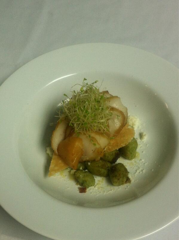 House smoked scallops from <a href="/StickyRic/">StickyRic</a> parm crisp asparagus gnocchi lemon dressed sprouts. Collaboration with sous PJ