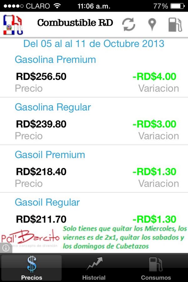 corollasquadRD's tweet photo. Siguen bajando Los combustibles http://t.co/YejX3e9f5B