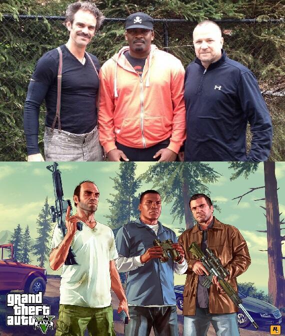 lhorreur404's tweet photo. Les 3 acteurs Michael, Franklin et Trevor de GTA V ressemblent à ça dans la vraie vie. http://t.co/C3BScq5GOo