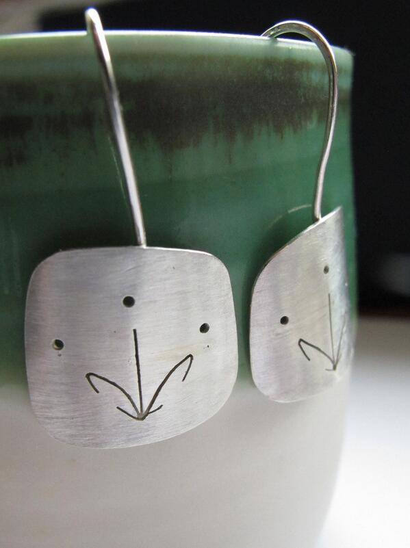 querc's tweet image. Minimalist Square Silver Earrings with Flower Motif -  Contemporary Silver  Jewellery - Graphico by QuercusSilver