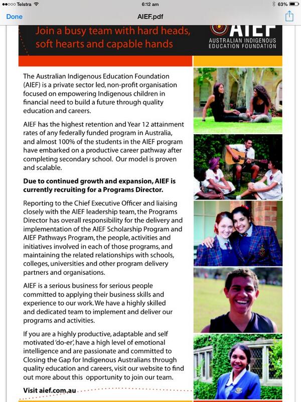 AndrewPenfold's tweet image. A senior management role now available with @AIEFoundation and the most successful Indigenous education in Australia