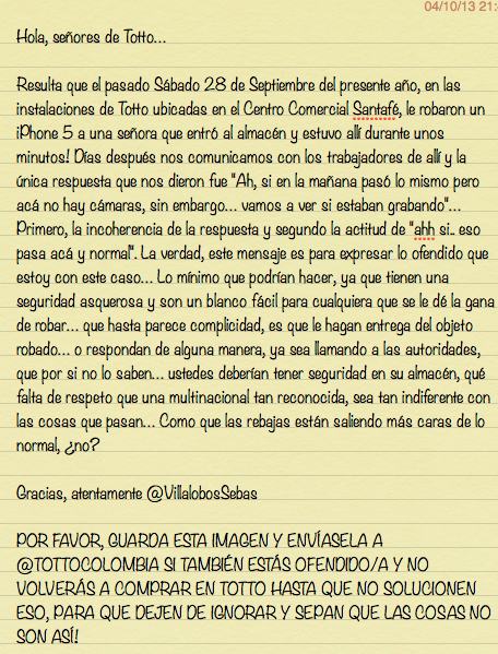 villalobossebas's tweet photo. Señores de @TottoColombia :) http://t.co/qmqdeyOpUJ